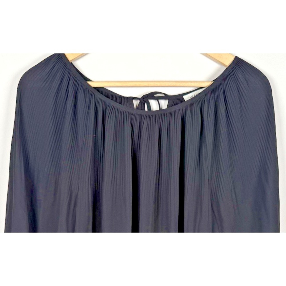 Max Studio Pleated Keyhole Tie Blouse Top Black  XL Whimsygoth‎ Cottage Romantic